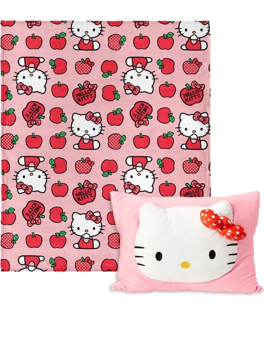 Hello Kitty Pink Apple Throw Blanket & Pillow Set